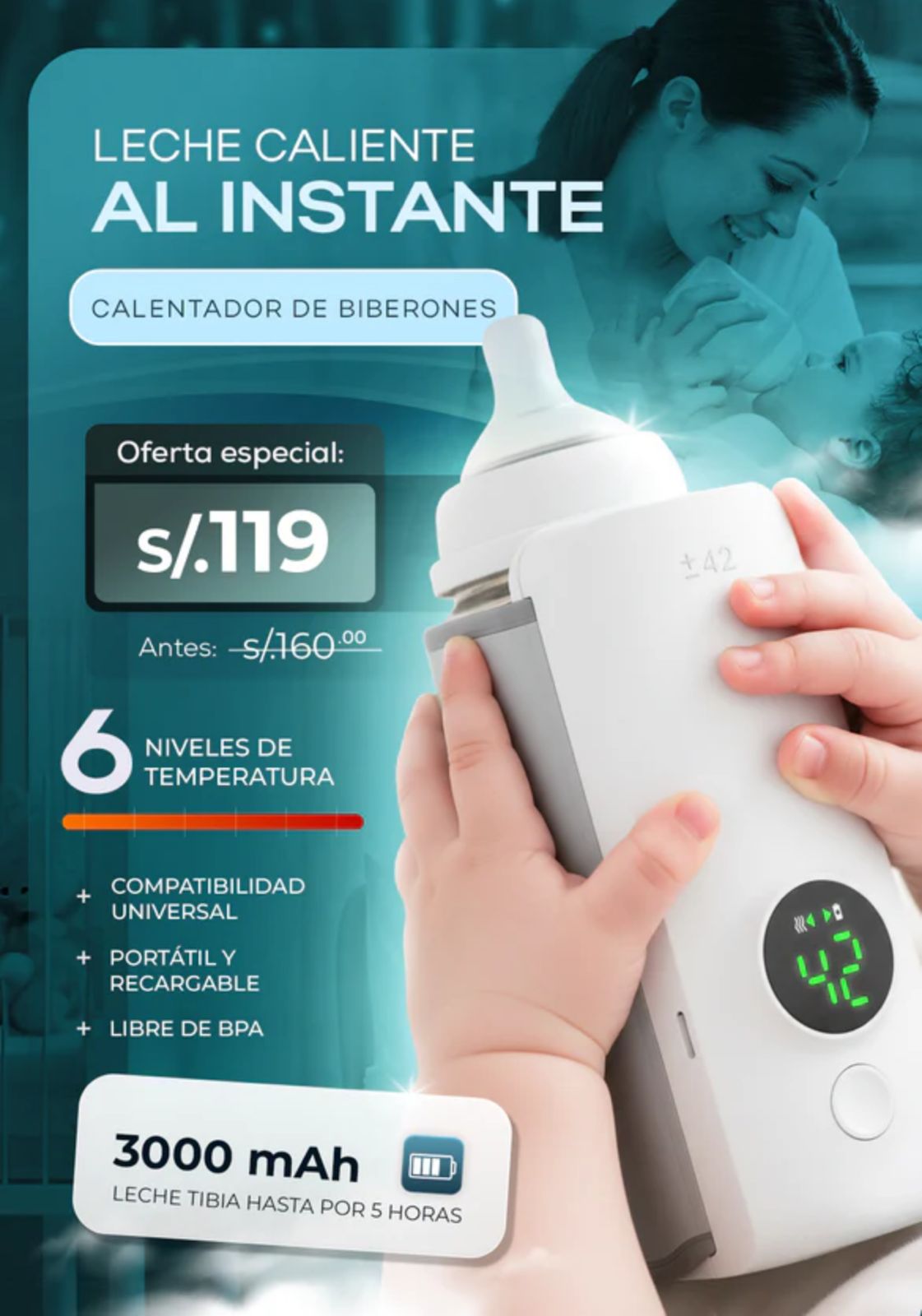 Calentador de biberones portatil